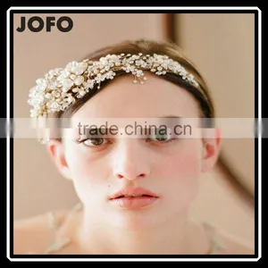 2015 Hot Sale Handmade Rhinestone Golden Flower Hair Band Hair Accessories for Women thumbnail-1