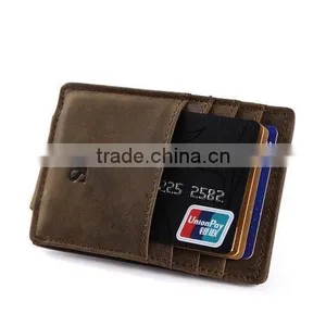 Fashion Custom Brown Genuine Crazy Horse Leather Money Clip Wallet With Magnet thumbnail-3