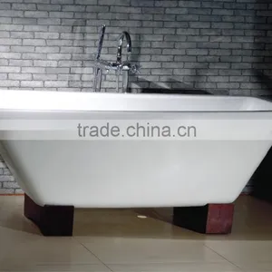 Rectangular Freestanding Cast Iron Bathtub With Wooden Cradle thumbnail-1