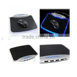Blue LED Light Mouse Pad With 4 Ports USB HUB for PC/Laptop thumbnail-2