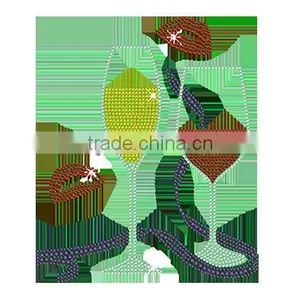 Red Lip Bling Crystal Wine Glass Iron On Rhinestone Heat Transfer For T-shirt thumbnail-1