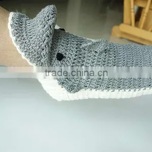 Funny 100% Cotton Pure Handmade Women Crochet Shark Socks thumbnail-5