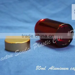 80ML Amber Plastic Bottle With Aluminum Screw Cap, Amber PS Pill Bottle, Amber Acrylic Bottle With Silvery / Golden Cap thumbnail-5