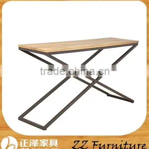 Vintage Wooden Side Table With Metal Legs thumbnail-1