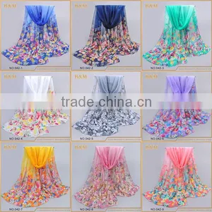 2015 Fashion Female Silk Scarf Flower Printed Long Scarf thumbnail-2