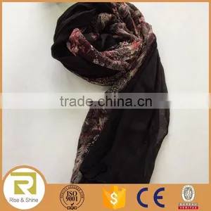 Wholesale 100% Chiffon Feather Printed Fringed Shawl Scarf thumbnail-1
