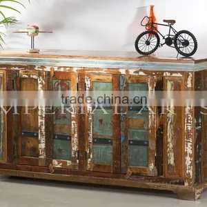 INDIAN RECYCLED FURNITURE WOOD 2 DOUBLE DOOR SIDE BOARD thumbnail-1