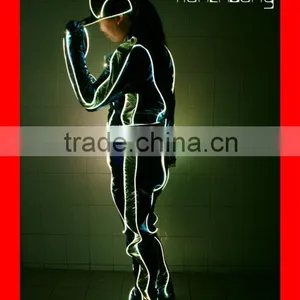 Wireless DMX512 Fiber Optic Tron Dance Costume With Hat, LED Color Change Clothes for Hip Pop Dance thumbnail-4