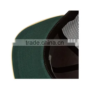 Whoesale Custom High Quality Khaki 100% Cotton Twill 3D Embroidery Flat Peak Trucker Hat Mesh Snapback Cap Quality Choice thumbnail-5