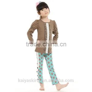 2016 Kaiya Fall Soft Solid Cotton Coffee Long Sleeve T-shirt and Long Pant thumbnail-1
