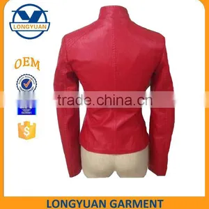 Bright Red Slim Fit Style Fashion Material New Design pu Leather Jacket for Woman 2016 thumbnail-2