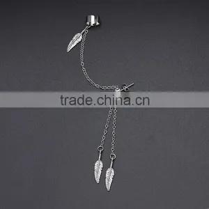 Wholesale Fashion Design 316L Stainless Steel Leaf Chain Earring Stud Piercing Jewelry thumbnail-2