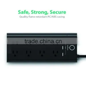 Power Strip 8-Outlet 1875W 15A Surge Protector With 3-USB Smart Output 6ft Cord (Black) thumbnail-1