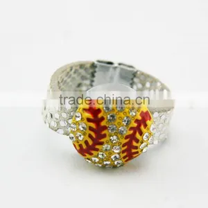 Rhinestone Baseball Finger Leather Ring thumbnail-1