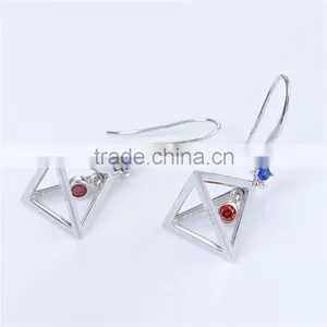 2016 New Trending Designs Bezel Setting Red And Blue Cz Dangle Earing thumbnail-2