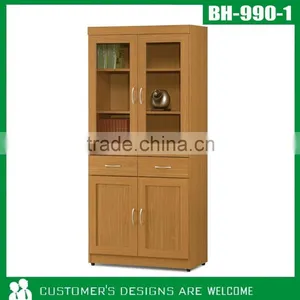 Walnut Finished Wood Book Shelf With Glass Door, Modern Book Cabinet thumbnail-4