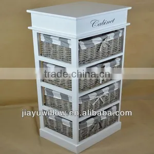 English Bulk Wooden Storage Cabinet With Wicker Baskets With Handle thumbnail-1