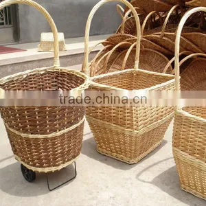 Countryside Style Willow Wicker Wheelie Shopping Basket Trolley(manufacture) thumbnail-1