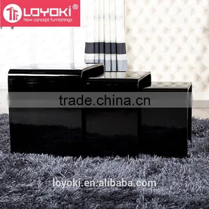 New Design High Gloss Set of 3 Nest Table MDF Wood Side Table Living Room Coffee Table thumbnail-5