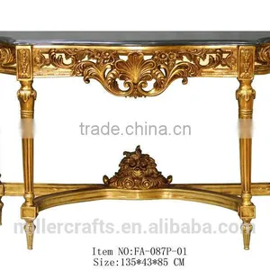 Gold Leaf With Natural Marble Top Antique Reproduction Console Table for Sales thumbnail-3