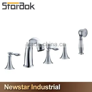 Star.aok 2-Handle Deck-Mount Roman Tub Faucet With Handheld Shower in Brushed Nickel thumbnail-1