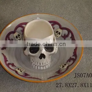 Ceramic Halloween Skull Plate/ Halloween Items thumbnail-1