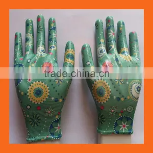 Printed Liner Ladies Garden Gloves Thin Lightweight Nitrile Gloves Flower Nitrile Work Gloves thumbnail-1