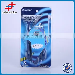 3PCS SWEDEN STAINLESS STEEL MOVING TRIPLE BLADE RAZOR WITH RUBBER HANDLE thumbnail-1