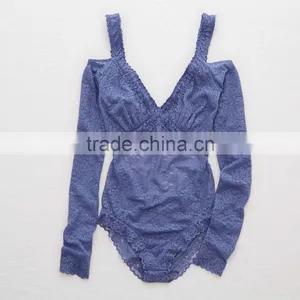 Design Your Own Vintage Cotton Cups Sexy Shapewear Slimming One Piece Lace Long Sleeve Bodysuit Woman For BeachWear thumbnail-1