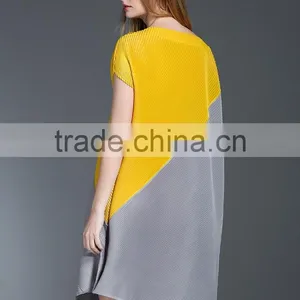 Women Pleat Trendy High Low Hem Design Sloping Shoulder Dress thumbnail-6