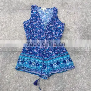 Women Excess Stock Lots Full Print 100%rayon Cheap Jumpsuit thumbnail-1