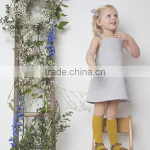 2017 High Quality Stripe Wholesale Baby Clothes Dress Cheap Gray Kids Summer Dress for New Model Girl Linen Dress thumbnail-4