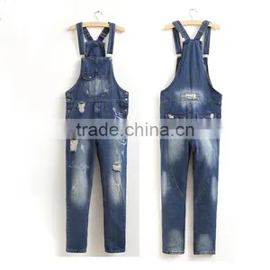 New Model Custom Boyfriend Jeans Rompers High Quality Ripped Bib Overalls for Men thumbnail-6