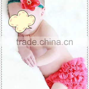 New Born Baby Bloomer 2 Pieces Set Cute Baby Clothing Set Pure Color Ruffle Bloomer Matching Floral Headband thumbnail-1