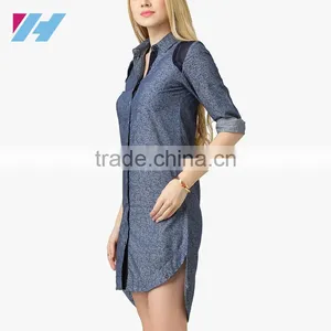 Korean Wholesale Fitness Apparel Clothing Printed Slim Shift Shirt Dresses thumbnail-3