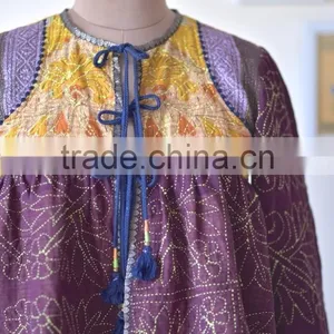 Vintage Kantha Kediyu Style Jacket in Beautiful Vintage Colors ~ Small thumbnail-2