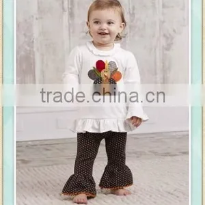 Little Girls Boutique Baby Girl Clothes Unique Brand Name Thanksgiving Sets Turkey Embroidery Tunic Ruffle Top and Legging Set thumbnail-1
