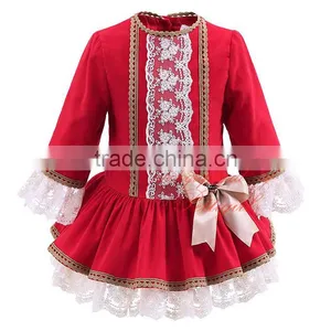 Wholesale Handmade Pettigirl Autumn Red Girl Boutique Dress Cotton Flower Girls Dress With Hair Accessories G-DMGD908-893 thumbnail-2