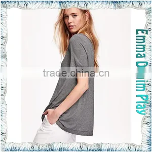 Hot Grey Stretch Soft Fabric Loose Fitness Womens Big Wide Neck Short Sleeve T-Shirts thumbnail-2