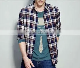 Slim Fit 100%Combed Cotton 2015 Elegant Designer Plaids/Checks Leisure High Quality Men Shirt With Long Sleeve thumbnail-1