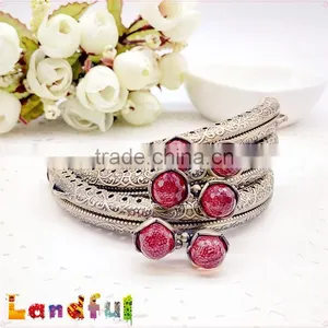8.5cm Bronze Embossed Pattern Crystal Bead Lotus Metal Purse Clutch Frame thumbnail-3