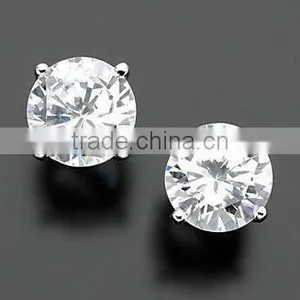 Round Cut Stainless Steel High Grade Cubic Zirconia Stud Earrings thumbnail-1