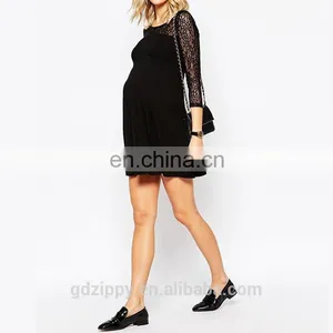 Midi Sleeve Lace See Though Detail Black Sexy Lace Maternity Dress thumbnail-5