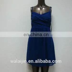 High Quality Low Neckline Spaghetti Strap Pleated Bust Ladies Royal Blue Dress thumbnail-2
