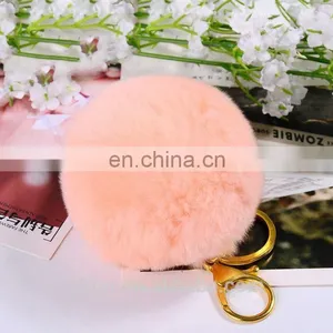Factory Wholesale High Quality Real Rex Rabbit Fur Pom Pom Keychain thumbnail-3