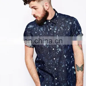 Fashion Shirt In Short Sleeve With Bleach Print/cotton Fabric Mens Dress Shirts/shirt Men Short Sleeve Fashion Model-sc325 thumbnail-1