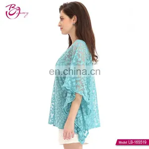 Jaquard Lace Free Size Poncho Cover-up Blouse for Old Lady thumbnail-2