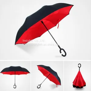 Full-Color Print Two Canopy Car Inverted Reversible Umbrella Upside Down Self-Standing thumbnail-1
