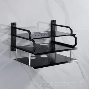 Black Small Three-layer Video Set Top Box Shelf Router Storage Bracket Wall Mounted thumbnail-4