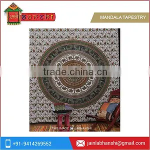Traditional Greenish Indian Elephant Tapestry Wall Hanging Mandala thumbnail-1